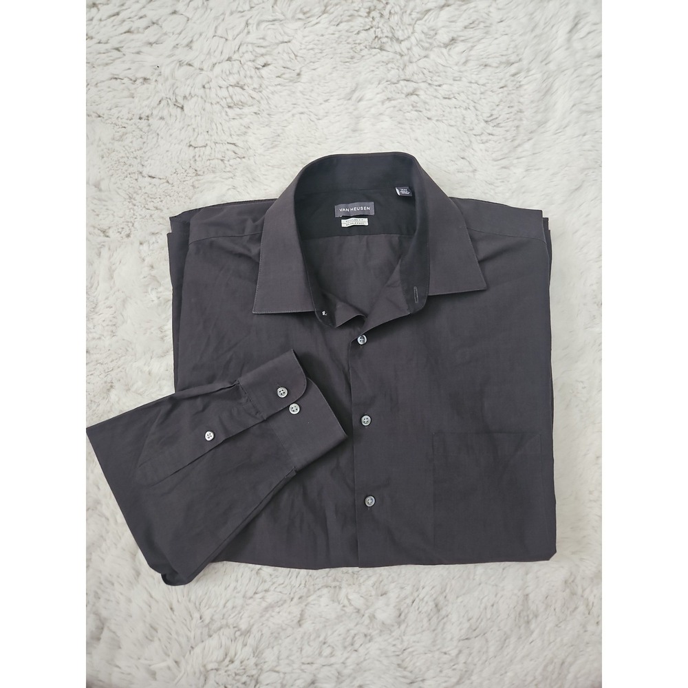 Van Heusen Men XL‎ 17-17.5 36/37 Gray Long Sleeve Dress Shirt